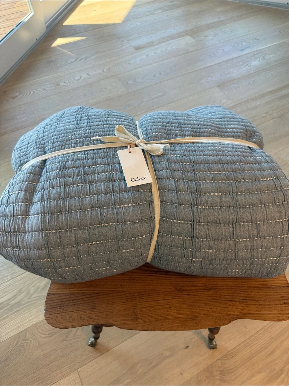 NWT Quince Organic Cotton Channel Stitch Coverlet Set – Blue??? – King/Cal King